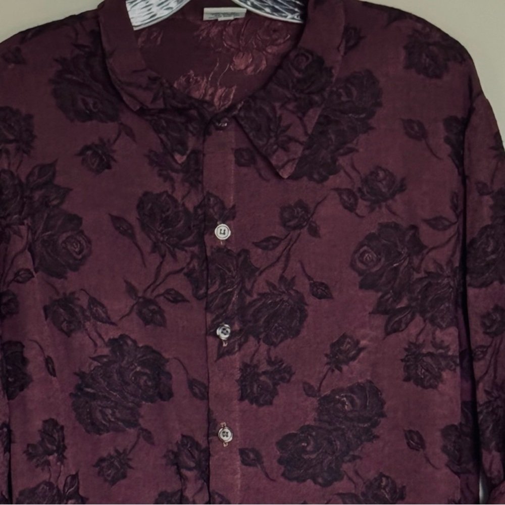 CP Shades Vintage Burgundy Floral Jacquard Button Blouse 3/4 Sleeve Oversized - Picture 5 of 10